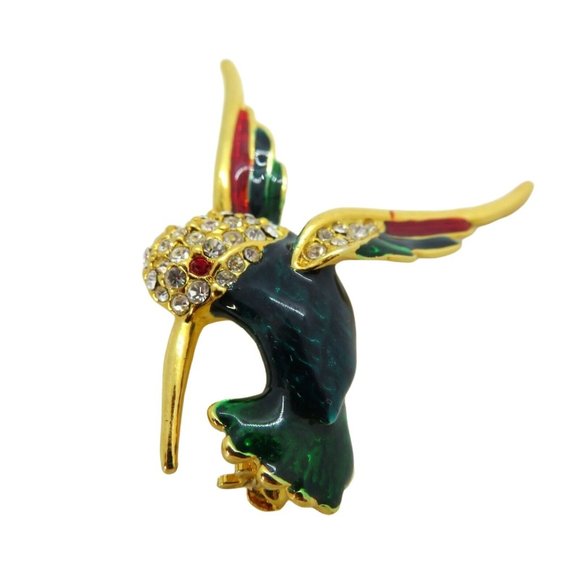 Vintage Hummingbird Brooch Pin Enamel Rhinestone 2" MCM Jewelry Unmarked ROMAN - Picture 3 of 6